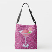 Roze ventilator cocktail Faux Glitter Crossbody Tas (Achterkant)
