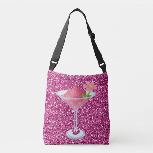 Roze ventilator cocktail Faux Glitter Crossbody Tas (Voorkant)