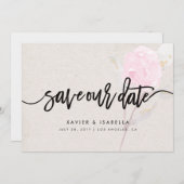 Roze ventilator | De bekendmaking van de datum ops Save The Date (Voorkant / Achterkant)