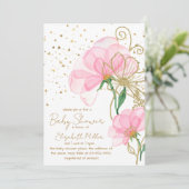 Roze ventilator Gold Glitter Baby shower Uitnodigi Kaart (Staand voorkant)