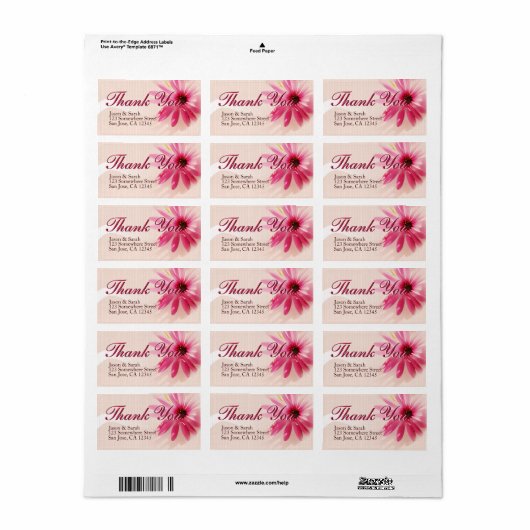 Roze ventilator Hartelijk dank Adresetiketten Etiket (Full Sheet)