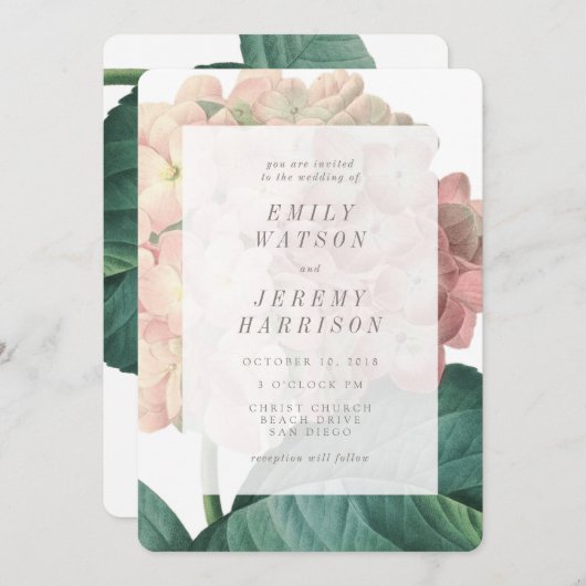 Roze  ventilator Hydrangea Weddenschap Kaart (Voorkant / Achterkant)