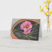 Roze ventilator in Terra Cotta Pot Wenskaart Kaart (Gele Bloem)