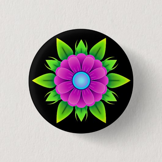 Roze ventilator met groene bladeren ronde button 3,2 cm (Voorkant)