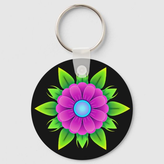 Roze ventilator met groene bladeren sleutelhanger (Voorkant)