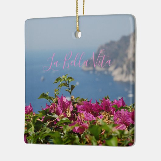 Roze ventilator met Ocean Uitzicht op Capri, Itali Keramisch Ornament (Links)
