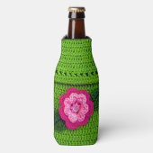 Roze ventilator met Pearl Button Light Green Croch Flesjeskoeler (Fles Voorkant)