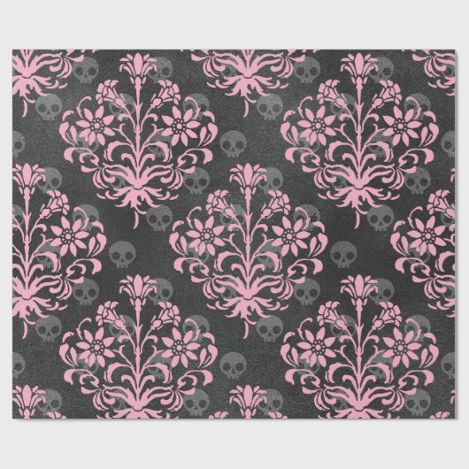 Roze ventilator met schedeltjes op grijs cadeaupapier (Vlak)