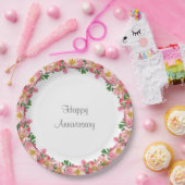 Roze ventilator op White Happy Jubileum Papieren Bordje (Feest)