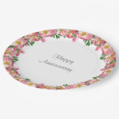 Roze ventilator op White Happy Jubileum Papieren Bordje (Gekanteld)