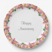 Roze ventilator op White Happy Jubileum Papieren Bordje (Voorkant)