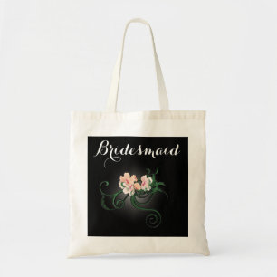 Roze ventilator op zwarte Bridesmaid Gift Tote Bag