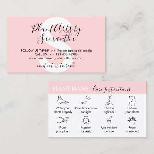 Roze ventilator Plant Visitekaartje (Voorkant / Achterkant)