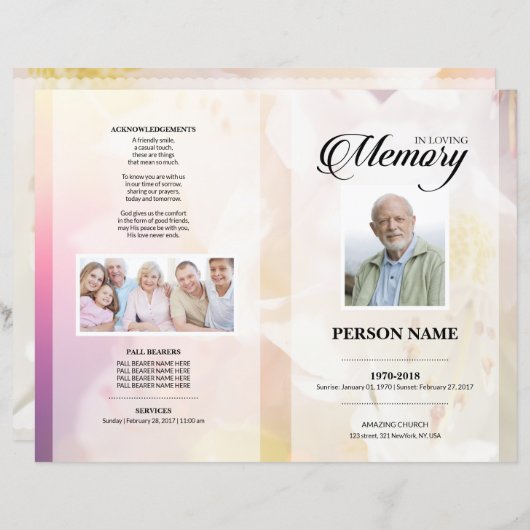 Roze ventilator Sjabloon van de begrafenis (Voorkant / Achterkant)