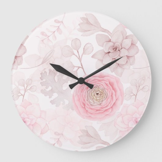 Roze ventilator Succulent Illustration Summer Patt Grote Klok (Voorkant)