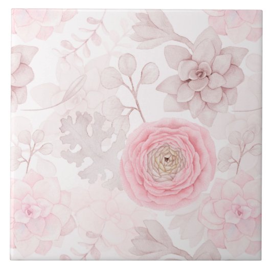 Roze ventilator Succulent Illustration Summer Patt Tegeltje (Voorkant)