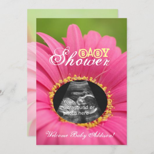 Roze "ventilator" Ultrasound Baby shower nodigt ui Kaart (Voorkant / Achterkant)