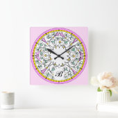  roze ventilator Victoriaans Scroll Patroon Vierkante Klok (Huis)