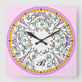  roze ventilator Victoriaans Scroll Patroon Vierkante Klok