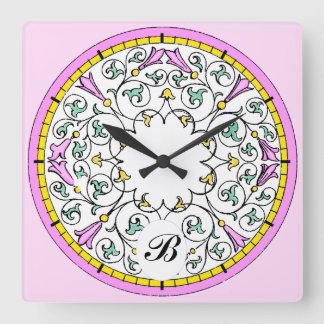 roze ventilator Victoriaans Scroll Patroon Vierkante Klok