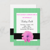 Roze ventilator zwarte ribbon geboortedag uitnodig kaart (Voorkant / Achterkant)