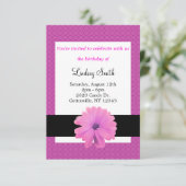 Roze ventilator zwarte ribbon geboortedag uitnodig kaart (Staand voorkant)