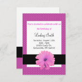 Roze ventilator zwarte ribbon geboortedag uitnodig kaart (Voorkant / Achterkant)