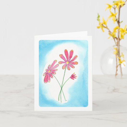 Roze ventilatorkaart kaart (Gele Bloem)