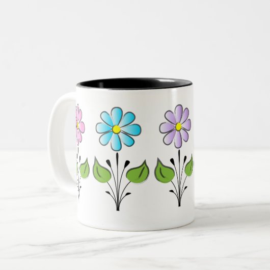 Roze ventilatorpatroon kleurig uniek tweekleurige koffiemok (Voorkant links)