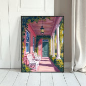 Roze veranda | Botanisch dek bloemenschildering in Poster