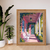 Roze veranda | Botanisch dek bloemenschildering in Poster