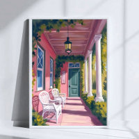 Roze veranda | Botanisch dek bloemenschildering in