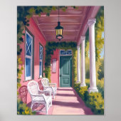 Roze veranda | Botanisch dek bloemenschildering in Poster (Voorkant)