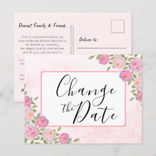 Roze Verander de datum Uitgestelde aankondiging va Briefkaart