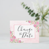 Roze Verander de datum Uitgestelde aankondiging va Briefkaart (Staand voorkant)