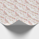 Roze veren en bladeren cadeaupapier (Hoek)