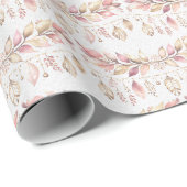 Roze veren en bladeren cadeaupapier (Rol Hoek)