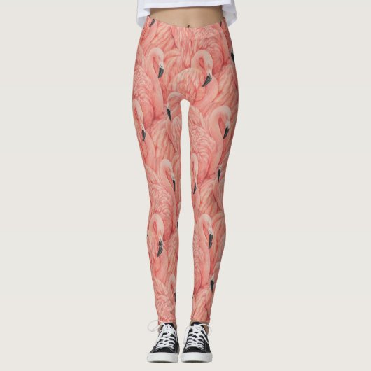 Roze veren flamingo leggings yogabroek (Voorkant)