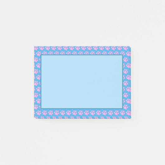 Roze verf afdrukken met blauwe achtergrond post-it® notes (Voorkant)