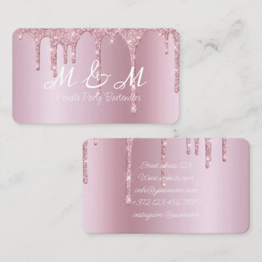 Roze Verf Glitter Druppelt Vloeibare Gradient Visitekaartje (Voorkant / Achterkant)