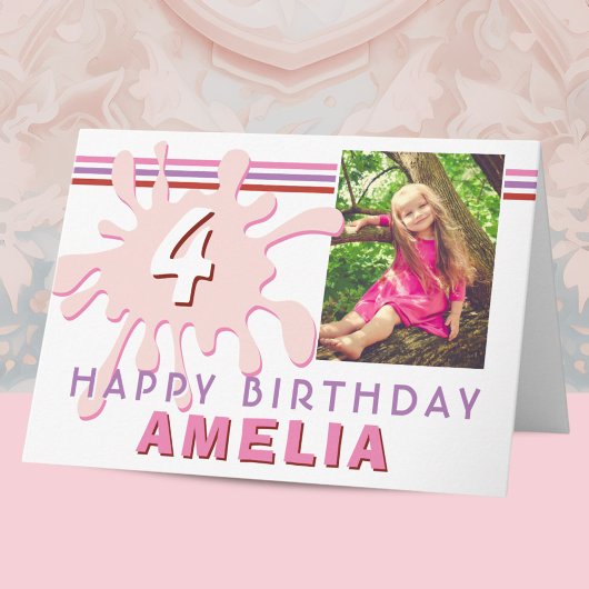 Roze verf plash 3 Foto van de geboorte Kaart van G