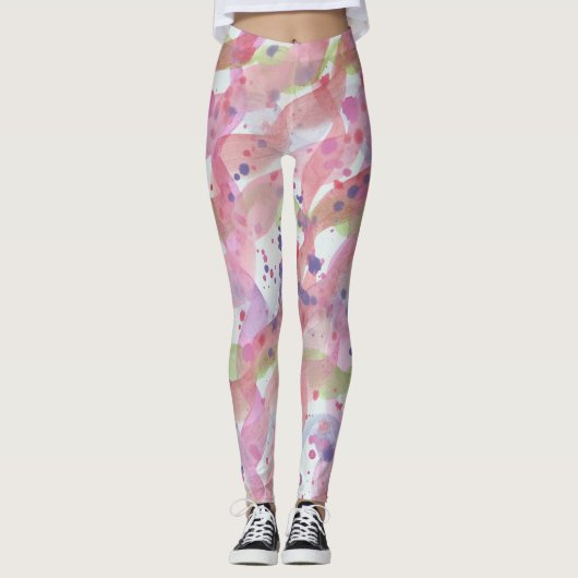 Roze verf splash leggings (Voorkant)
