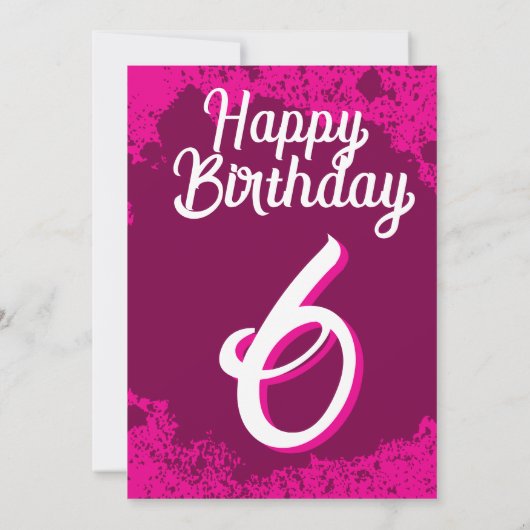 Roze Verf Splatter Foto 6e Verjaardag Uitnodigen Kaart (Achterkant)