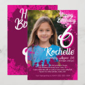 Roze Verf Splatter Foto 6e Verjaardag Uitnodigen Kaart (Voorkant / Achterkant)