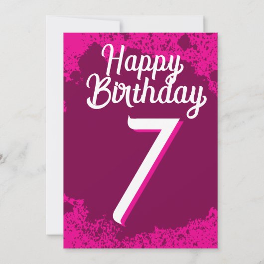 Roze Verf Splatter Foto 7e Verjaardag Uitnodigen Kaart (Achterkant)