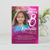 Roze Verf Splatter Foto 8e Verjaardag Uitnodigen Kaart (Staand voorkant)