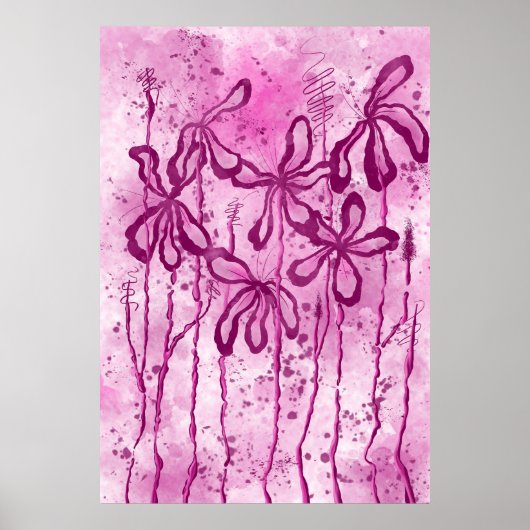 Roze Verf Splatter & Lelies Poster (Voorkant)