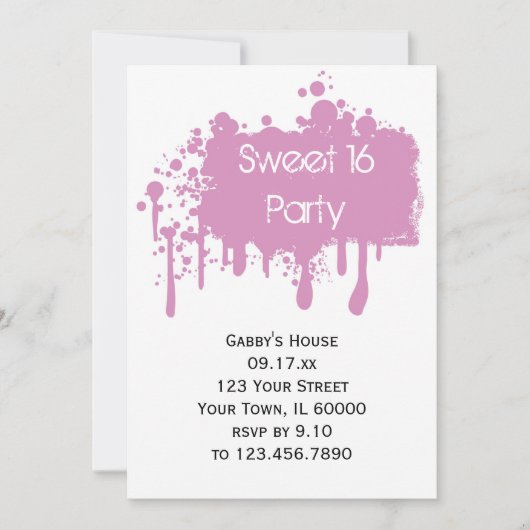 Roze verf zoet 16 Birthday Party Kaart (Voorkant)