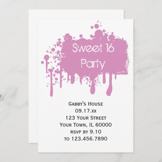 Roze verf zoet 16 Birthday Party Kaart (Voorkant / Achterkant)