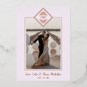 Roze, verfijnde Vlaamse Roche Roos Gold Initialen Folie Uitnodiging (Voorkant)